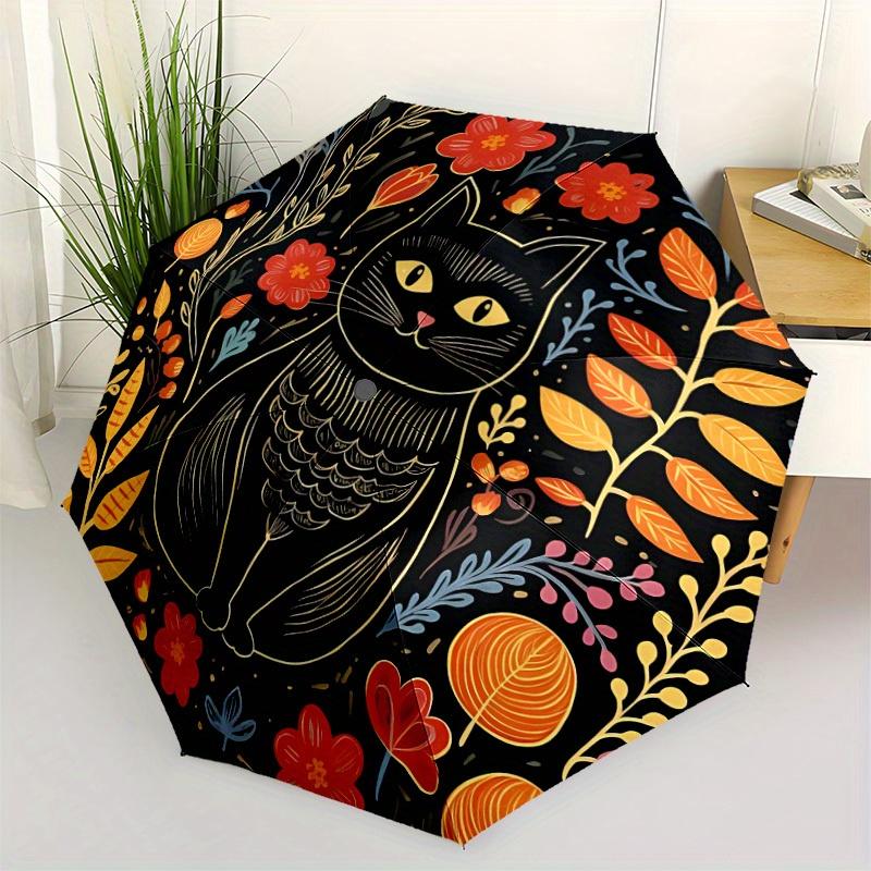 1pc Cat Flowers Automatic Open/Close Umbrella, Portable Folding Umbrella for Travel,suitable As a Gift for Various Festivals