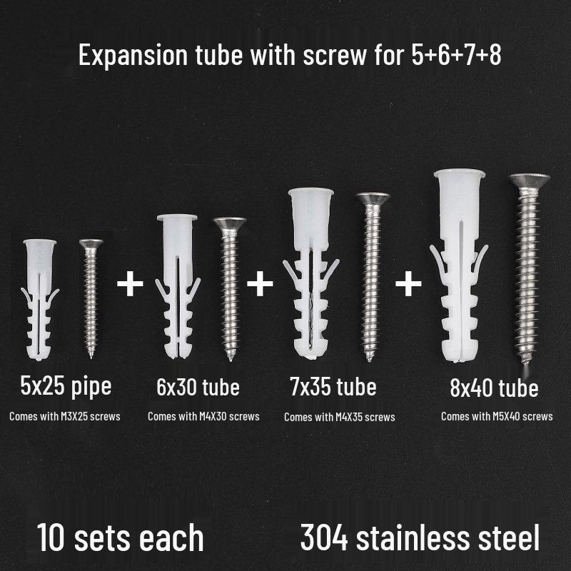 Plastic Expansion Tube Set with Screws and Rubber Plugs (5-12mm)