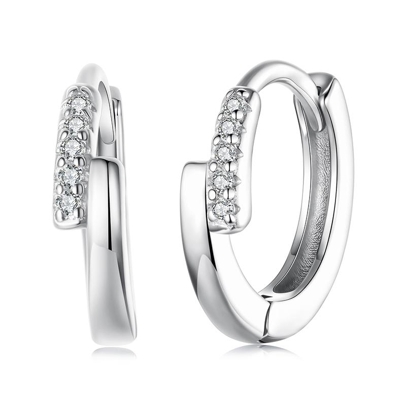 WOSTU S925 Simple Zircon Cross Hoop Huggie Earrings For Women 925 Sterling Silver Crossed Ear Cuffs Family Lover Jewelry Gift