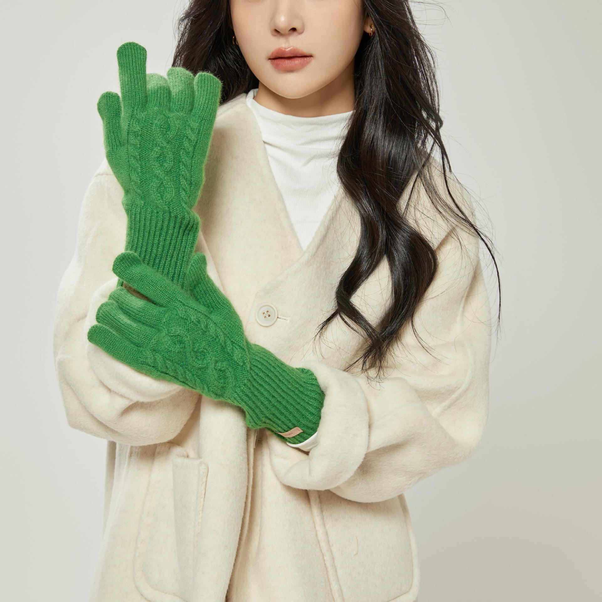 

100% чистая шерсть перчатки женские зимние однотонные теплые перчатки женские Inspremium Twist сенсорные перчатки для экрана One size зелёный