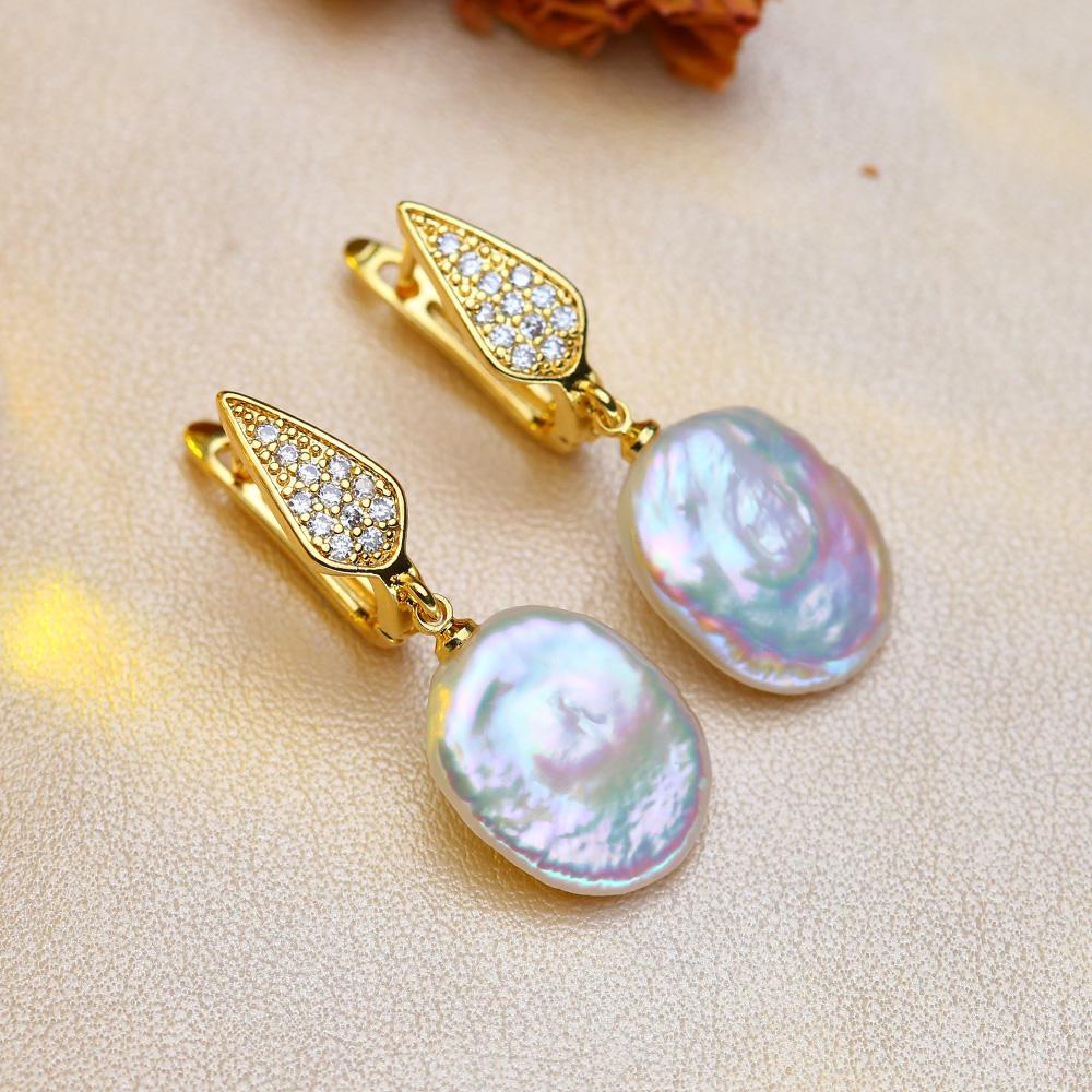 Big Baroque Natural Freshwater Pearl Earrings Fashion Cubic Zirconia Pearl Drop Earrings For Women Party Jewelry