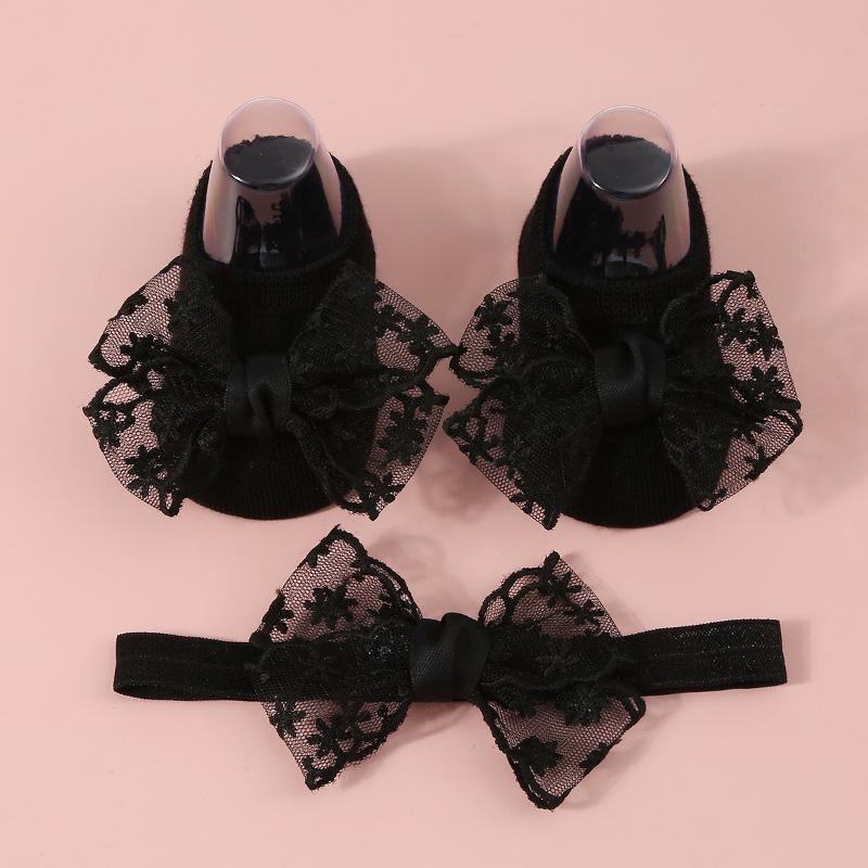 Baby Girls Cute Socks with Headband Sets Lace Bow Knit Princess Socks for Party, Wedding, Baby Shower