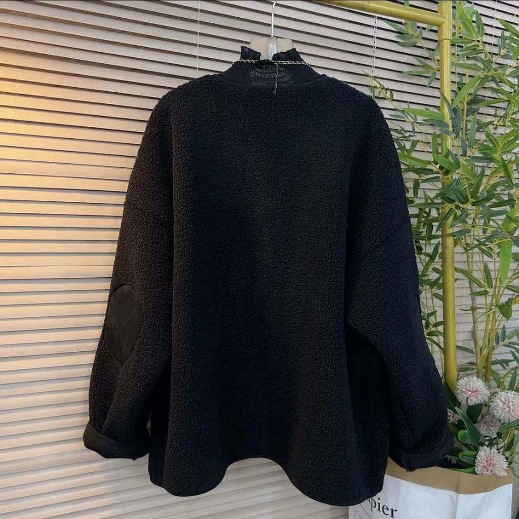 Damen Wintermantel Oversize Jacke Verdickter Samt Windjacke Locker Lässig Leopardmantel Oberteil