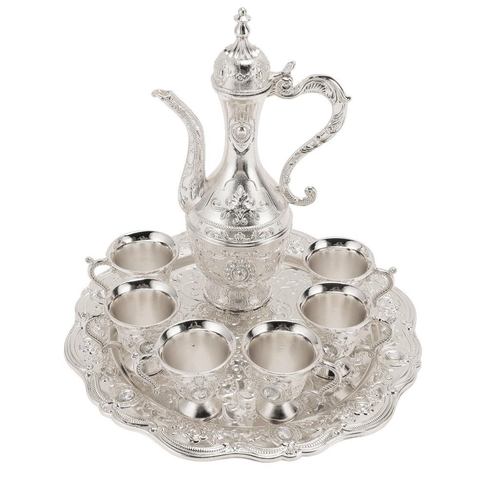 8pcs 6 Cups Included Turkish Tea Set With Tray Wine Glass Pot Set  For Home Party