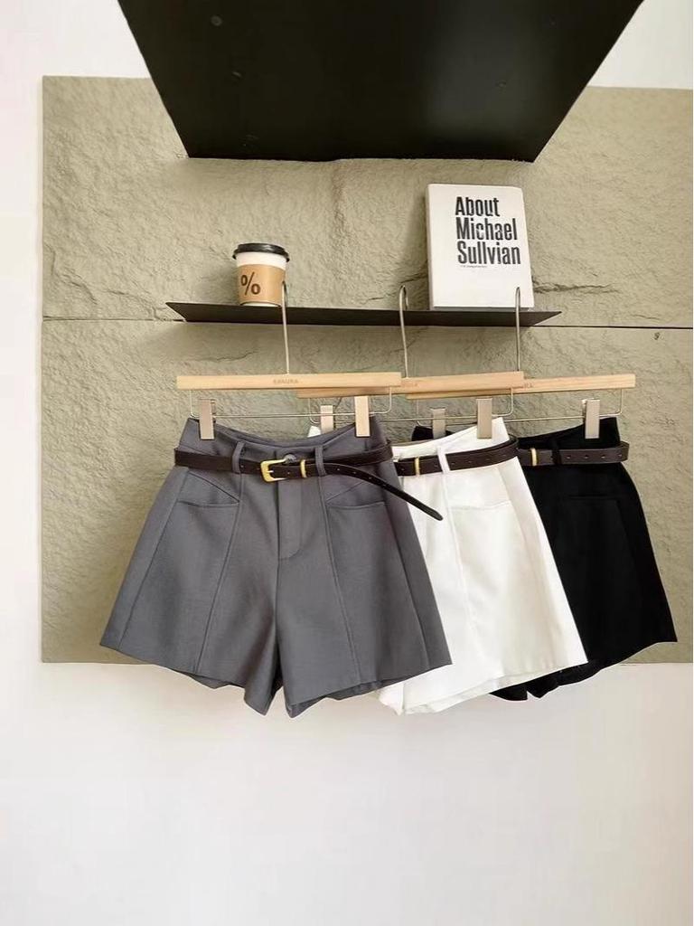 Summer 2025 Women's Casual Grey High-Waist A-Line Wide-Leg Shorts: Korean Fashion Trend