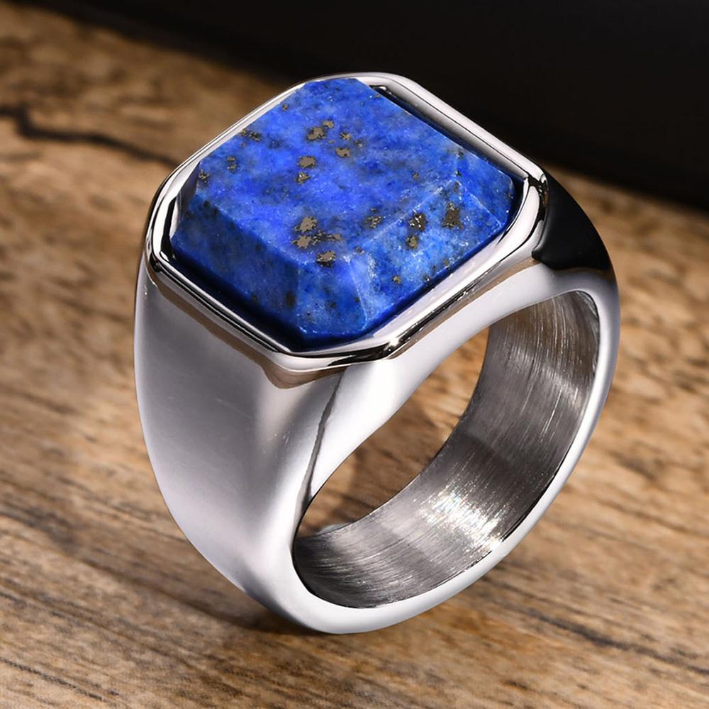 Vnox Stilfulde Firkantede Naturstens Seglringe til Mænd, Rustfrit Stål Metal Fingerring Festgave Smykker