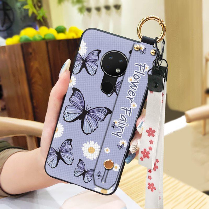 Anti-knock Flower Phone Case For Nokia 6.2/7.2 Dirt-resistant Silicone Oil Painting Waterproof Soft Case Wristband Ring