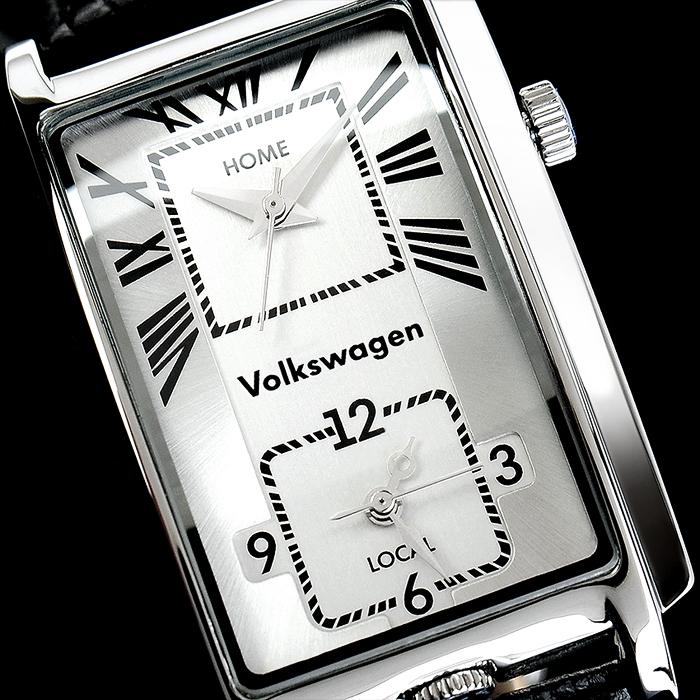 Pogseubagenwachi Retro Quadratische Dualzeit Leder Armbanduhr Vw1421V-Sv