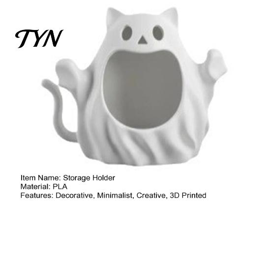 Funky Halloween Room Decor 3D Printed Ghost Cat Storage Holder, Decorative Kitten Statue with PLA Material Craft Hollow Storage, Candy Bowl,