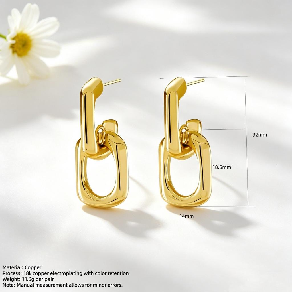 Fashionable Oval Polished Linked Hoop Earrings For Women Versatile Minimalist Drop Earrings Jewelry Accessory