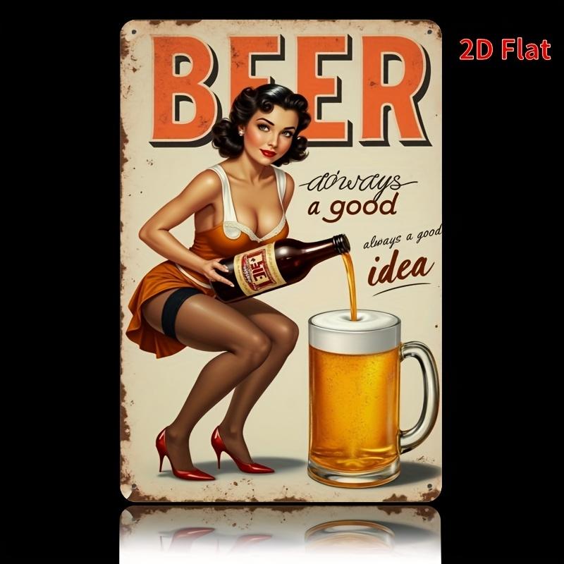 Vintage Iron Metal Beer Sign - 8x12 Inch Rustic Wall Art with Retro Tinplate Design, "Beer is a Good Idea" Text & Illustration