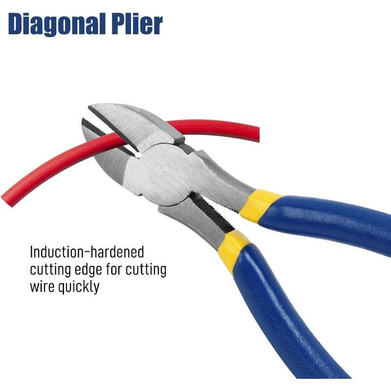 7pcs Pliers Set with Groove Joint, Long Nose, Slip Joint, Linesman, and Diagonal Pliers for DIY & Home Use (Blue)
