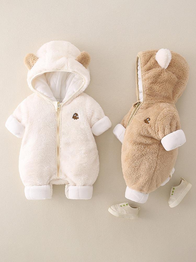 Premium Baby Hooded Jumpsuit: Double-Sided Fleece, Warm Cotton-Padded Coat for Autumn/Winter