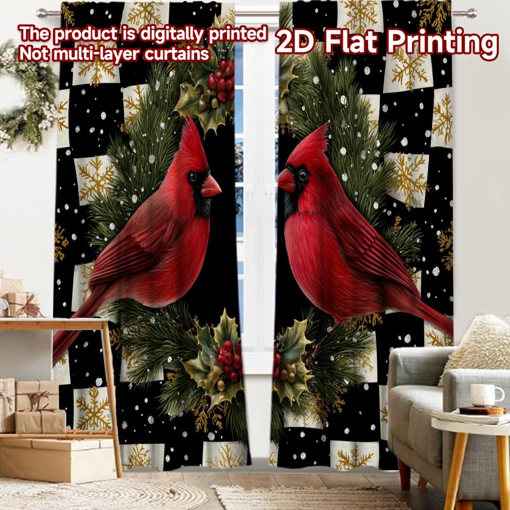 

2pcs, 2D FLAT PRINTING Curtains (Without Rod) Cardinal Wreath Popular Curtains&Drapes Festival Polyester Easy Install Curtains 52.50 × 116.00 cm 2 pcs