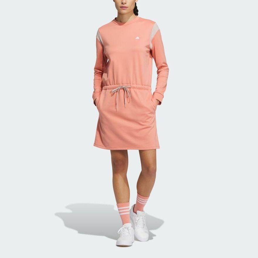 Adidas Color Block Logo Print Mid Waist Shorts Dress Set Women Dresses Clay HY0874