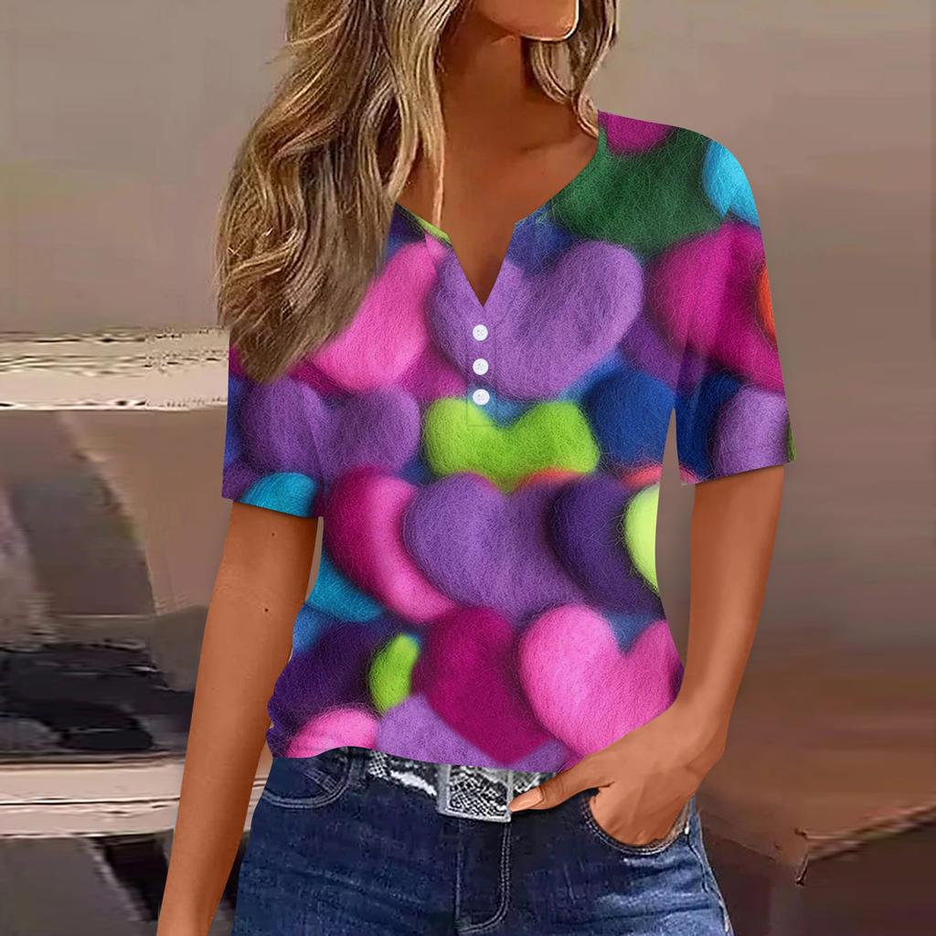 Damen T-Shirt Tee Print Knopf Kurzarm Täglich Wochenende Mode Basic V-Ausschnitt Reguläres Oberteil St. Patrick's Day