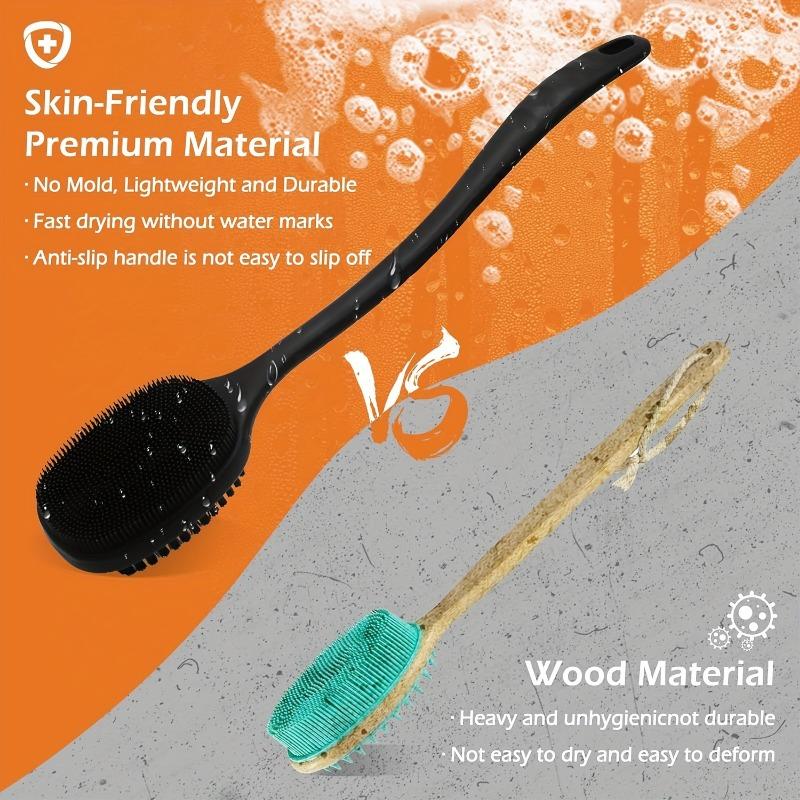1PC Silicone Long Handle Back Body Double-sided Shower Brush Used for Deep Cleaning and Durable Bathroom Shower Accessories