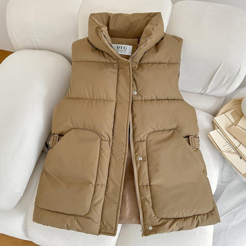 Down cotton vest women look thin new fashion trend stand-up collar vest waist versatile sleeveless vest