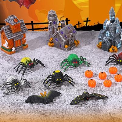 Decoração criativa de resina de Halloween, morcego-aranha, abóbora, miniaturas, acessórios de decoração