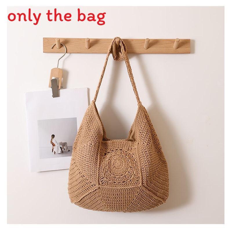 Korean Vintage Hollowed Handwoven Cotton Tote Bag With Magnetic Closure For Casual Outings