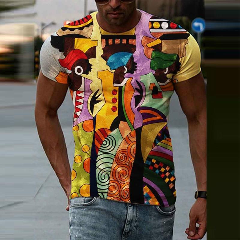 Retro 3D Potisk Pánské Tričko Ležérní Krátký Rukáv O-Výstřih Pulovr Košile Street Youth Rychleschnoucí Módní Oblečení Pánské Topy