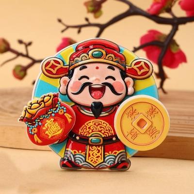 3D Rotating Refrigerator Magnets Traditional Cartoon Horse Year Fridge Magnets Handmade God of Wealth Lucky Magnetic Sticker