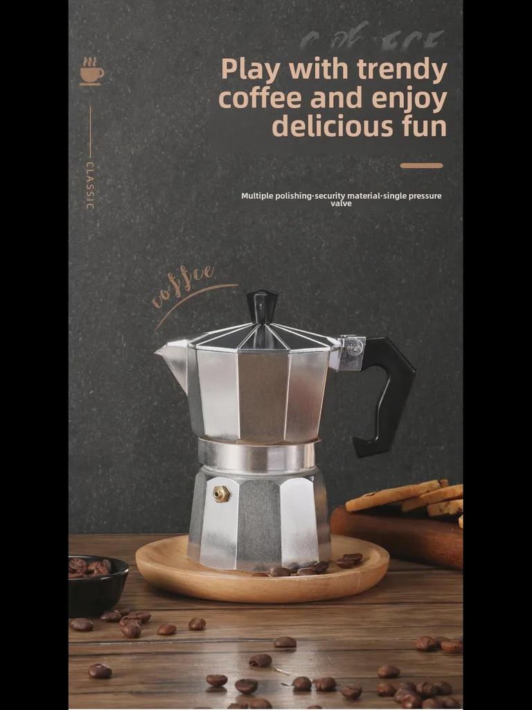 Achteckiges Moka-Espresso-Kaffeemaschinen-Set aus Aluminium für den Außenbereich