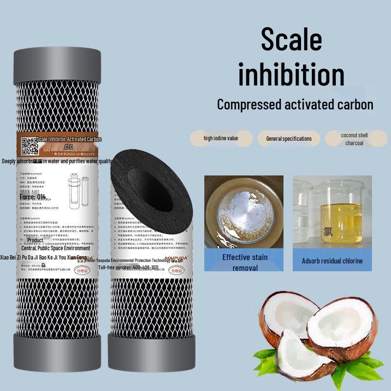 10-inch Carbon Water Purifier: Sintered Activated Carbon Filter Cartridge for Kitchen Tap - Removes Scale and Chlorine.