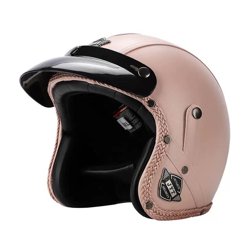 Retro Helmet Electric Motorcycle Leather Helmet Summer Pedal Cruise Motorcycle Harley Men and Women Three Quarter Helmet Half Helmet