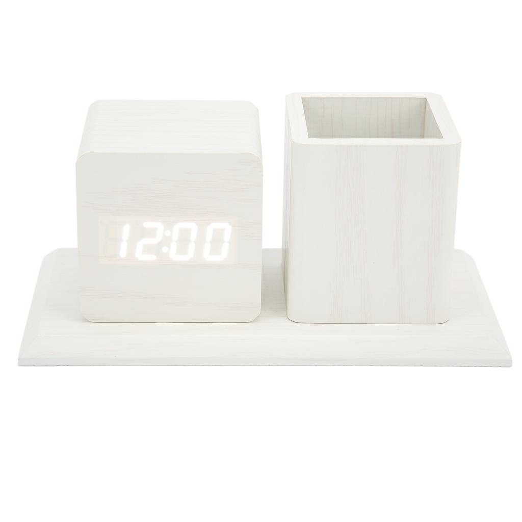 Pen Holder Clock Temperature Calendar Display 3 Level Brightness Adjustment Voice Control LED