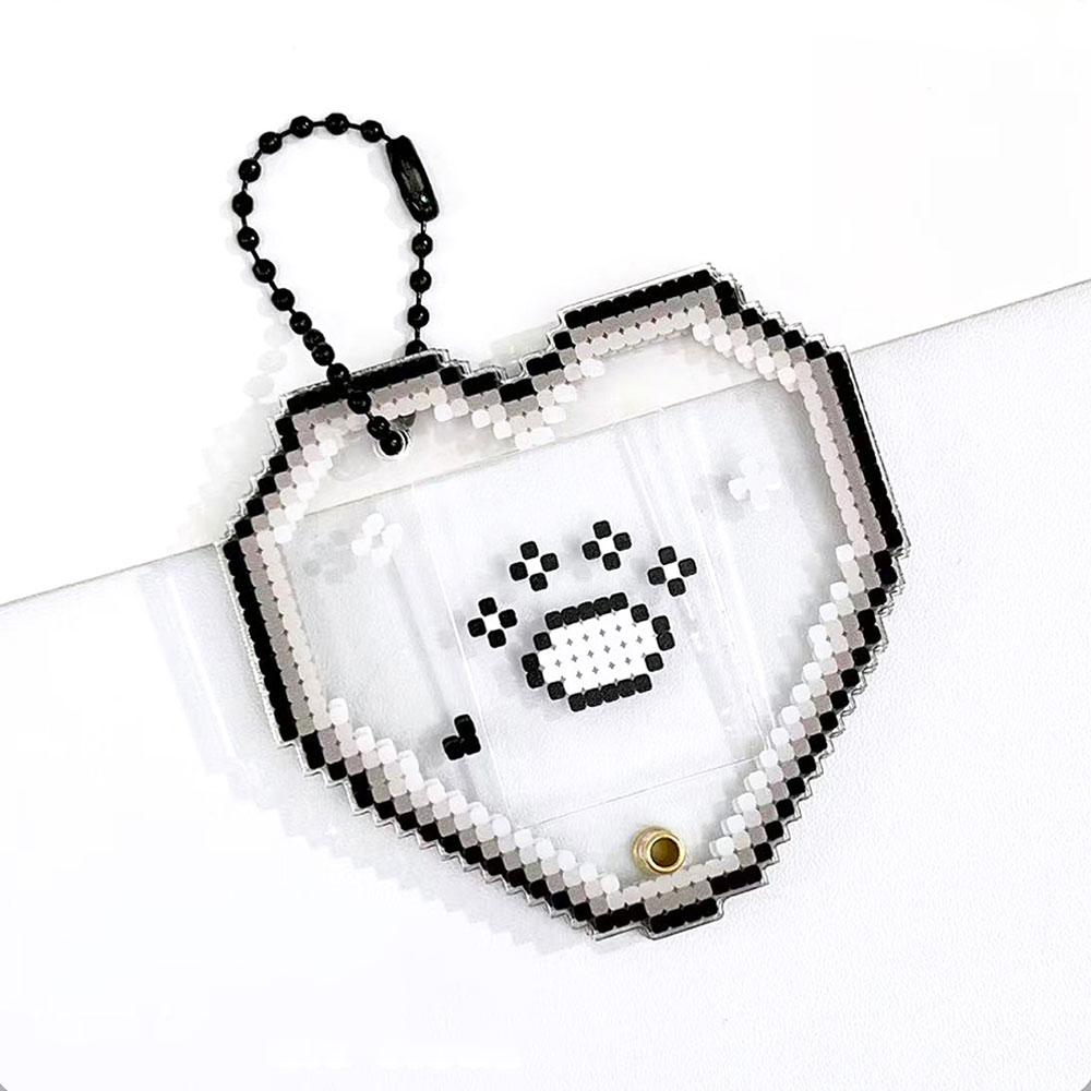 

Kawaii Acrylic Photo Frame Keychain Pixel Art Heart Shape Card Holder ID Photo Storage Display Y2K Hard Card Folder Pendant чорний