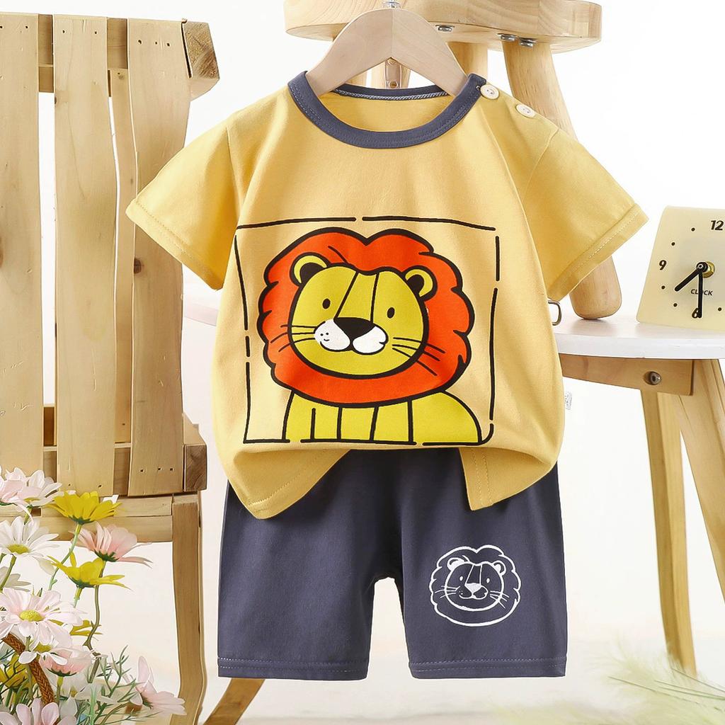 Set di Abbigliamento Estivo per Bambini Set T-shirt a Maniche Corte con Stampa di Animali Cartoni Animati Pantaloncini 2 Pezzi per Bambini e Bambine Morbido Cotone Abbigliamento Casual Quotidiano per Bambini