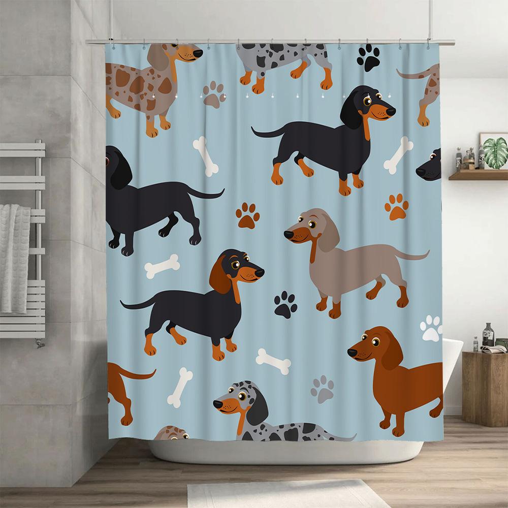 Adorable Dog Print Shower Curtain Set for Bathroom Decor Multiple Colors Available