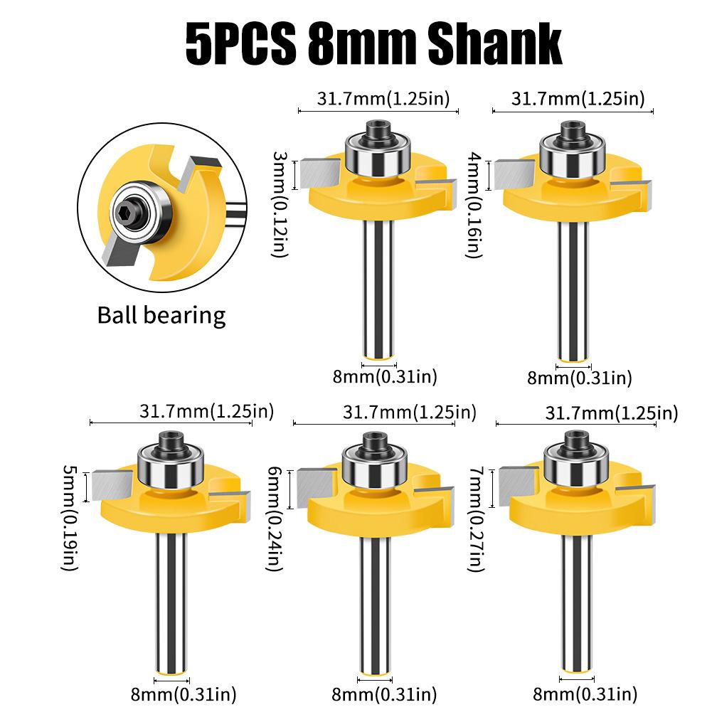 8 Handle Double Edge Ball T-Knife Bearing Slotting Knife Inch Woodworking Milling Kit T-Slotted Knife
