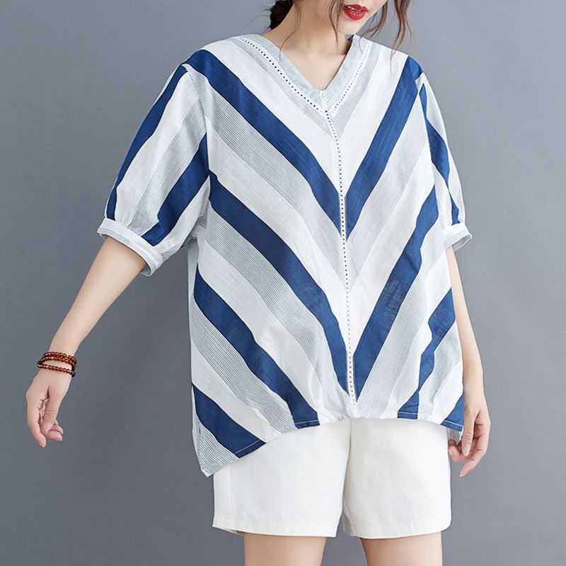 Odzież damska Wygodne swetry Luźne z dekoltem V Prostota Nadruk Paski Eleganckie Moda Letnie Cienkie Codzienne Koszulki