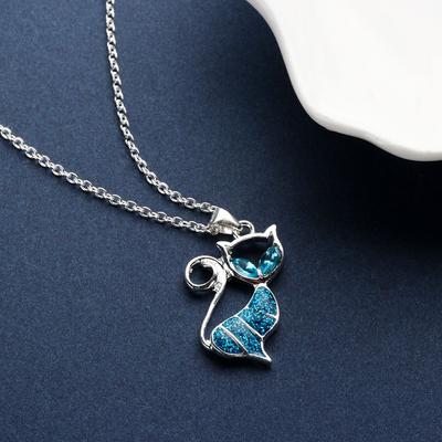 New Fashion Women Cat Pendant Jewelry Opal Necklace Chain