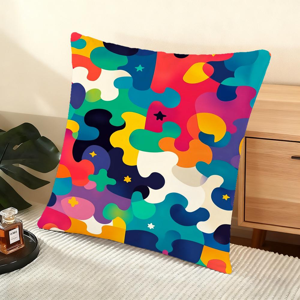 Federa Cuscino con Fantasie Puzzle Morbida in Peluche Corto Copricuscino Liscio Accogliente Estetica Custodia Cuscino Arredo Casa
