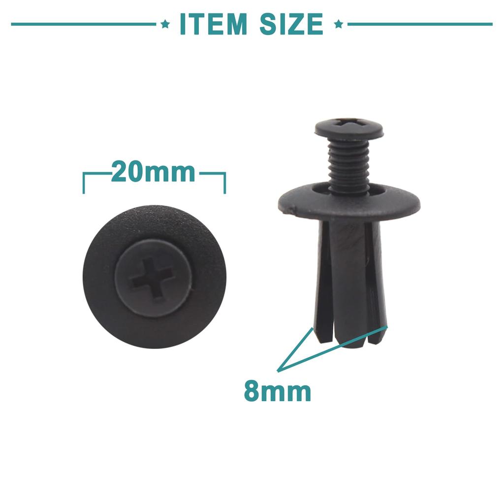 ACROPIX Samochodowy Wkręt Rozporowy Nit Błotnika Klips Wciskany Uniwersalny 8mm Czarny 20 szt.