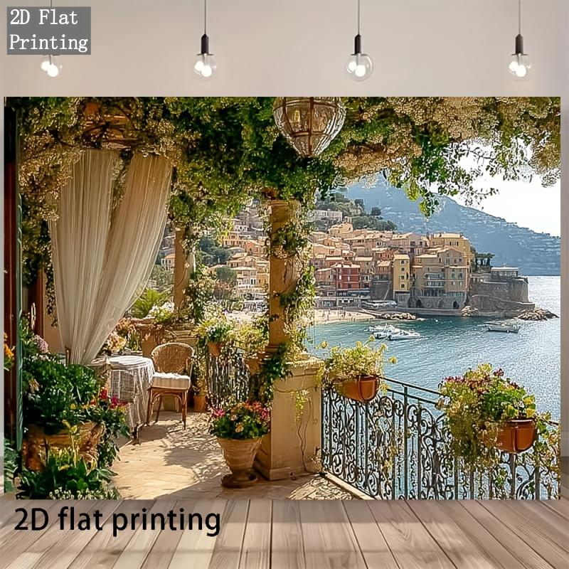 2D Plane 1 Picturesque Mediterranean Beach Terrace Suitable for Various Multi-functional Decorations