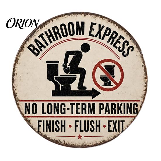 Round Bathroom Wall Decor Vintage Rustic Metal Tin Sign, 8 Inch Hanging Style Plaque, Retro Funny Farmhouse Decorative Sign for Restroom Waterproof