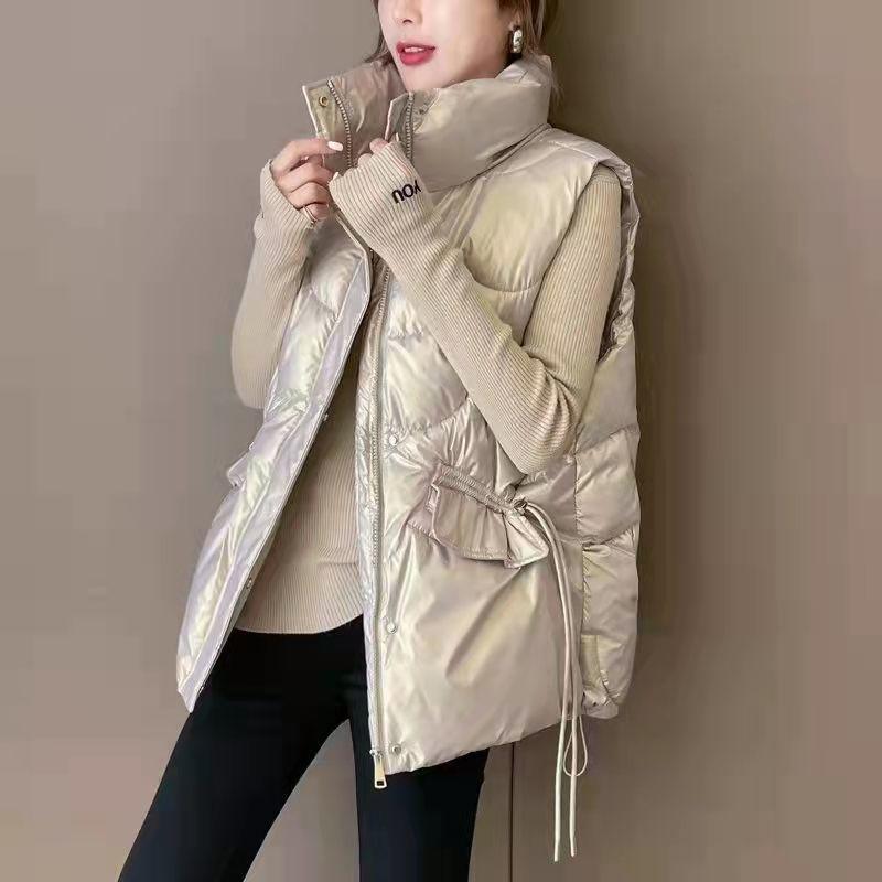 

Комір-стійка Яскраві короткі бавовняні піджаки Жіночі зимові повсякденні Жилети без рукавів великих розмірів Пальта Жилети M шампанського