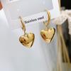 Stainless Steel Gold Heart Drop Hoop Earrings