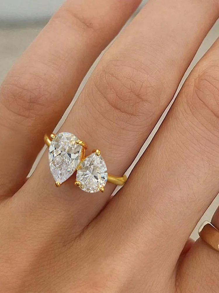 925 Silver Sparkling Water Drop Interweaving Dazzling Clear Pear Finger Rings For Women Gift Wedding Fine Jewelry