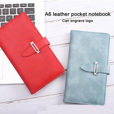 (can Engrave Logo) A6 Business Pocket Notebook, Small Leather Notepad with Buckle, Student Travel Diary, Handbook, Meeting Record Book