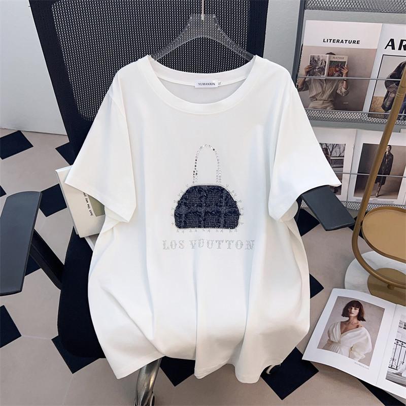 Plus Size Slimming Loose Round Neck Mid-Length Short-Sleeve Women's T-Shirt