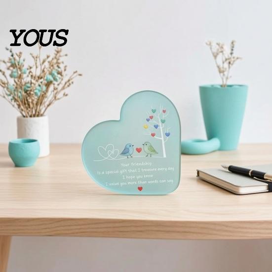 Small Decorative Items for Shelf Heart Shape Acrylic Friendship Ornament with Engraved Verse & Bird Tree, Desktop Thoughtful Surprise Gift Her