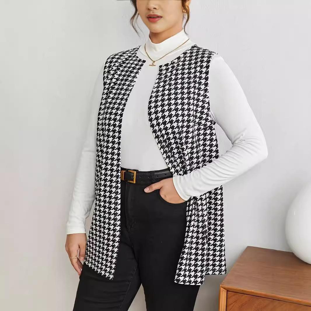 

Осенняя мода для женщин больших размеров, жилет в клетку Thousand Bird 4XL белый