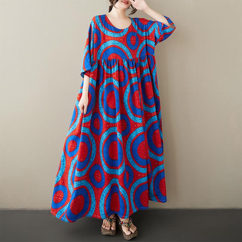 DIMANAF Sukienka Damska Letnia Nowość 2025 Plus Size Podstawowa Casualowa Długa Modna Luźna Vintage Plażowa Sukienka