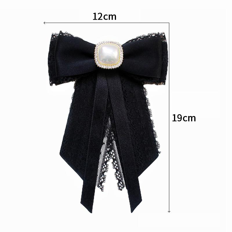 Koreanische Damen Spitzen Fliege Brosche Schwarze Kamelienblüte Perle Hemdkragen Nadeln Schleife Band Hochzeitsparty Krawatte