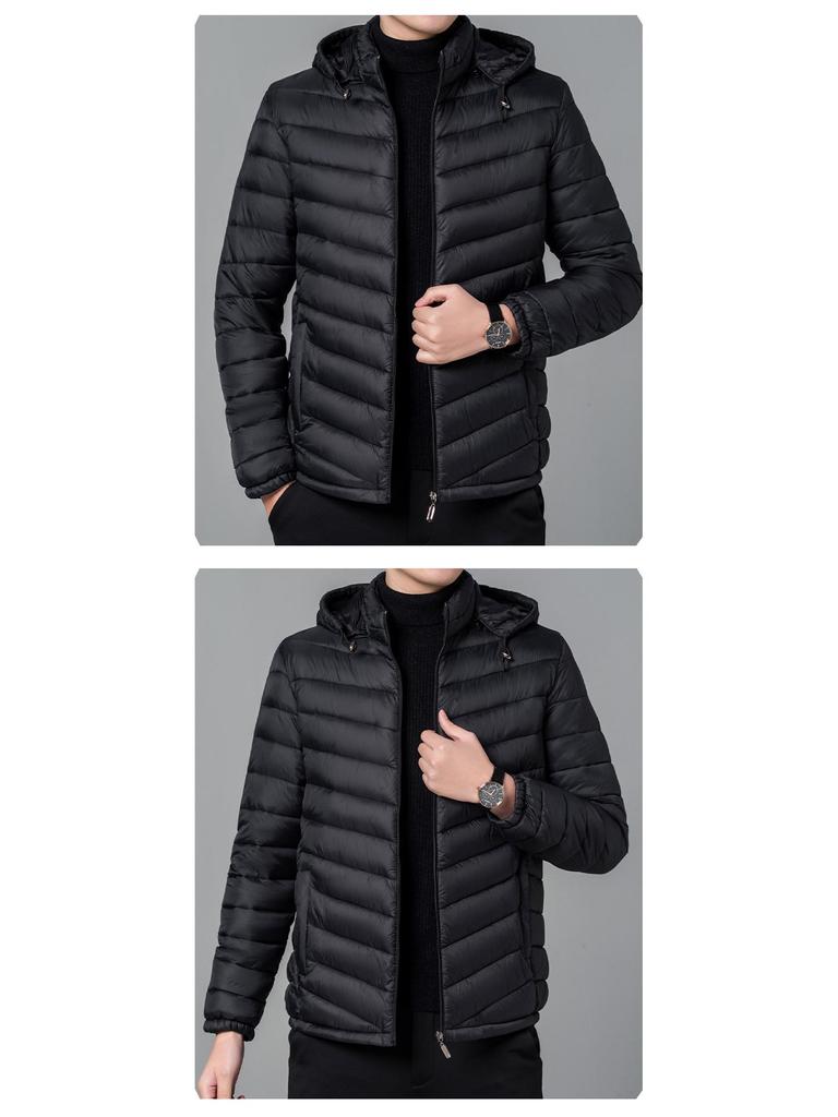 Men's Autumn Hooded Cotton Coat with Lining - Lightweight Rib Design for Middle-Aged and Elderly